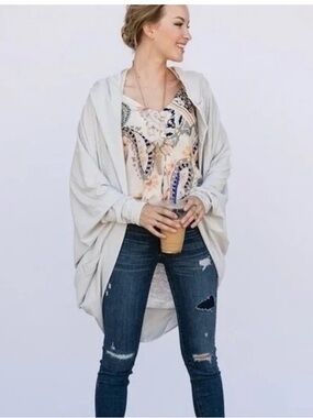 evy's tree Jennifer Shrug Cocoon  Draped Open-Front Cardigan